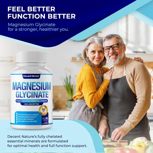 Vista 6 de Suplemento de magnesio glicinato de magnesio de 500 mg – Quelado para una alta absorción y biodisponibilidad, apoyo al sueño, músculos, huesos