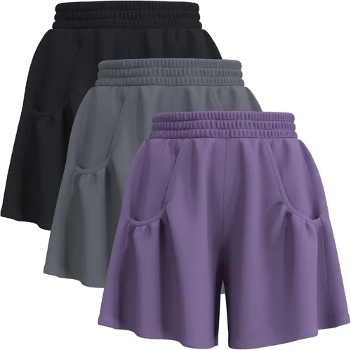 Vista 11 de TAISIM Pantalones cortos de entrenamiento de cintura alta para mujer con bolsillos y forro, pantalones cortos deportivos de secado rápido