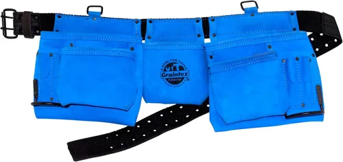 Vista 5 de Graintex Cinturón de herramientas de cuero de gamuza profesional de 11 bolsillos, bolsa de herramientas, color verde lima, cinturón de cuero/correa
