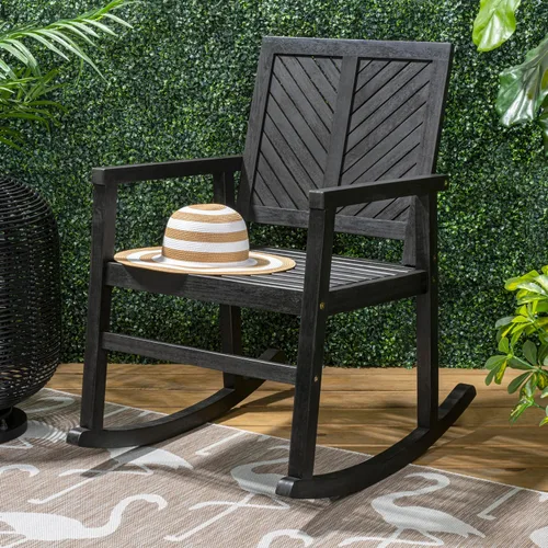 Vista 5 de JONATHAN Y Ned RCK100C - Mecedora de madera de acacia maciza para exteriores, para todo tipo de clima, con respaldo alto, diseño de cheurón
