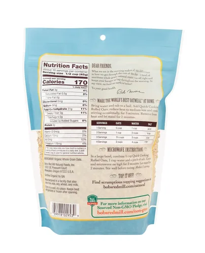 Vista 2 de Bob's Red Mill - Copos de avena orgánicos de cocción rápida , 16 onzas (paquete de 4)