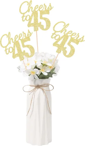 Vista 16 de Gexolenu Cheers to 21, paquete de 10 centros de mesa con purpurina dorada de doble cara para cumpleaños número 21 para mesas, palitos decorativos