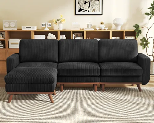 Vista 43 de Vesgantti Sofá modular en forma de U de 119 pulgadas, sofá modular de pana con asiento profundo y soporte de resortes, sofá convertible con 2 Beige