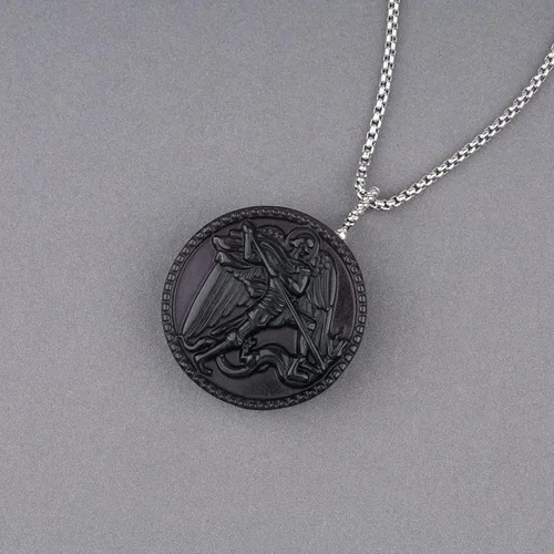 Vista 4 de COAI Religious Jewelry Collar de obsidiana de San Miguel