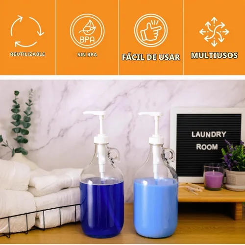 Vista 5 de Dispensador de detergente para ropa de vidrio con bomba Jarra de medio galón 64 oz Food-grade Laundry Detergent Pump Dispenser with airtight