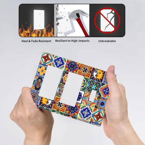 Vista 6 de Talavera - Azulejos mexicanos con 1 palanca, 2 placas de pared, placas de pared para decorar tomas de corriente, placa de interruptor decorativa
