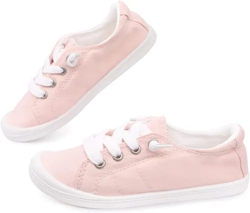 Vista 6 de Zapatos deportivos de lona para niños y niñas, zapatos de moda casuales de caña baja, cómodos zapatos para caminar con cordones