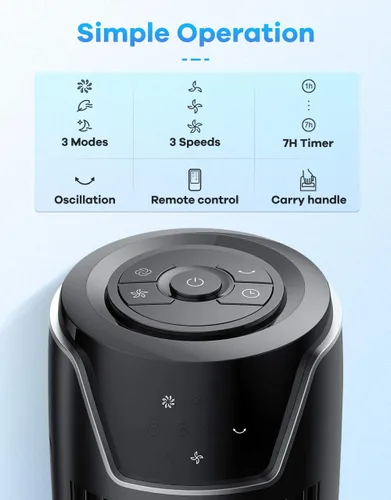 Vista 2 de Ventilador de torre con control remoto, ventilador portátil oscilante silencioso y potente de 42 pulgadas con pantalla LED y temporizador