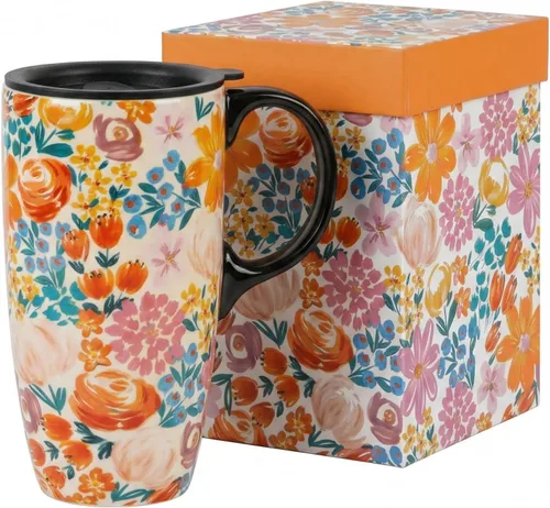 Vista 14 de DUSVALLY Taza de café alta de cerámica, juego de regalo de taza de café de amigos, taza de viaje con tapa para oficina y hogar, taza de porcelana