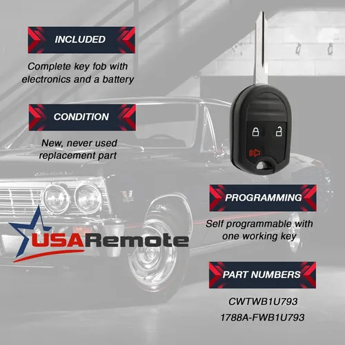 Vista 3 de Llavero remoto de entrada sin llave para llave de coche compatible con Ford, Lincoln, Mercury, Mazda (CWTWB1U793 3 botones) - Programación