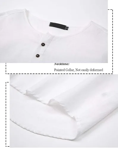 Vista 4 de WZIKAI Camisa de lino para hombre, de manga larga, de algodón, ajuste holgado, para la playa