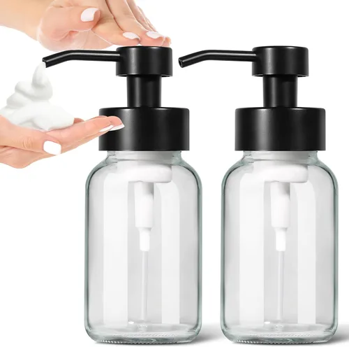 Vista 10 de GMISUN Dispensador de jabón espumoso de vidrio, dispensador de jabón de vidrio ámbar de 10 onzas líquidas para baño y cocina, paquete de 2