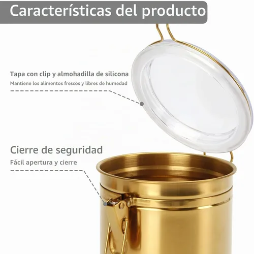 Vista 3 de Recipiente de cocina de acero inoxidable de 52.5 onzas, para granos de café, té, harina, azúcar, almacenamiento de galletas, recipiente de café