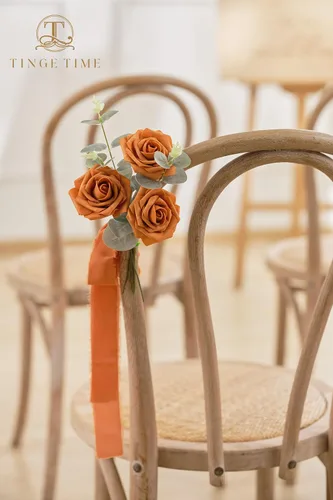 Vista 5 de TINGE TIME Flores de color naranja quemado, 25 flores artificiales para decoraciones, rosas de espuma falsas a granel con arreglos florales, ramos