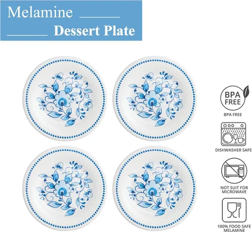 Vista 4 de UP UPware - Platos redondos de melamina azul y blanca para postre, platos pequeños para servir, para aperitivos, aperitivos y guarniciones, azul, 6