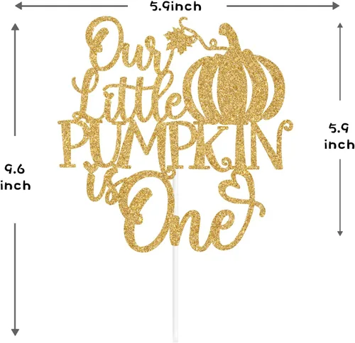 Vista 2 de Purpurina dorada, "Our Little Pumpkin is One Cake Topper, Little Pumpkin/Sweet Little Pumpkin/Pumpkin One, calabaza, otoño, temática, decoración