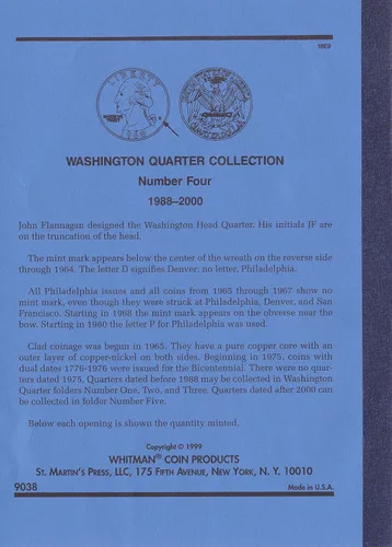 Vista 6 de No 9038, 0-307-09038-8, 1988-2000 WASHINGTON QUARTER Whitman 43 COIN ÁLBUM #7/70