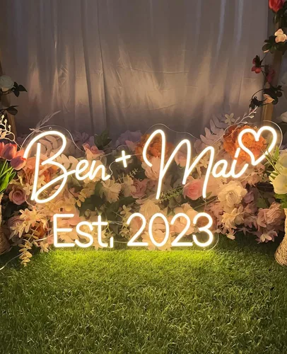 Vista 6 de Letrero LED grande personalizado para bodas, luces de neón personalizadas profesionales para pared, aplicables a bodas, salón de belleza, bar