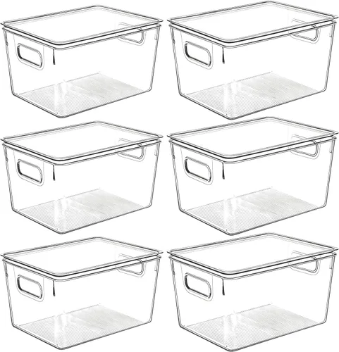Vista 11 de Contenedores de almacenamiento de plástico transparente con tapas, perfectos para organización de cocina o organización y almacenamiento