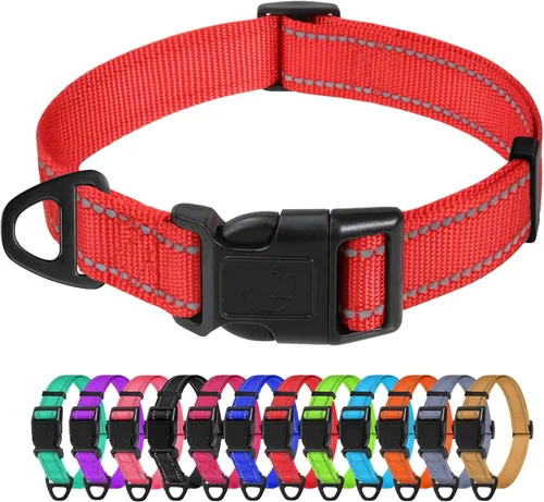 Vista 12 de TagME Collares de nailon reflectantes para perros, collar ajustable clásico para mascotas con hebilla de liberación rápida para cachorros, rosa Rosa