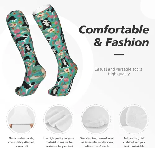 Vista 6 de AOTOSE Border Collie Florals - Calcetines de compresión para mujeres y hombres, 10-20 mmhg, tubo de viaje, medias altas hasta el muslo, medias altas
