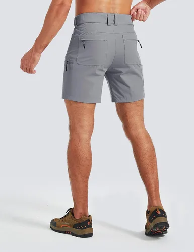 Vista 6 de FitsT4 Sports Pantalones cortos para hombre con entrepierna de 7 pulgadas, elásticos, resistentes al agua, pantalones cortos de senderismo