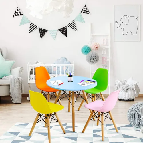 Vista 6 de Costzon Juego de mesa y silla para niños, 5 piezas de escritorio para niños de estilo moderno de mediados de siglo con patas de madera, marco