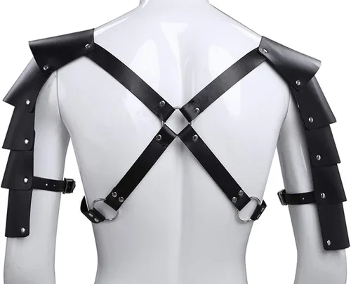 Vista 4 de Mens Faux Leather Body Chest Harness Adjustable Shoulder Armors Buckles