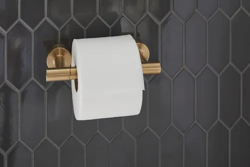 Vista 2 de Gerber Parma D446258BB - Portarrollos de papel higiénico montado en la pared, estilo moderno, doble poste para baño (bronce cepillado)