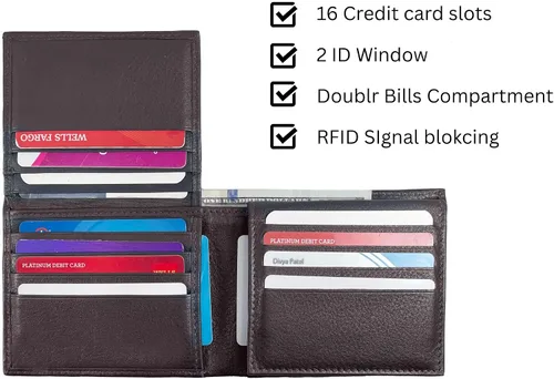 Vista 25 de Bullz RFID bloqueo de señal de protección contra robo de cuero grande grueso de seguridad para hombre cartera, Negro