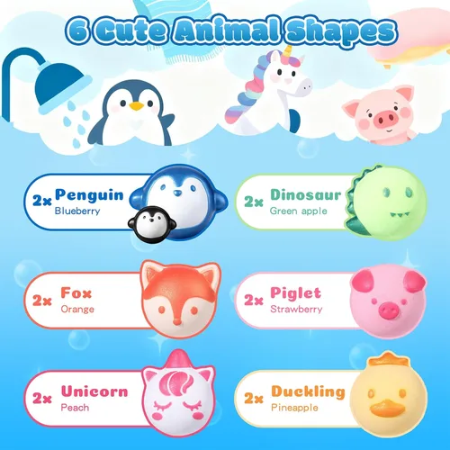 Vista 4 de Aofmee Bombas de baño para niños, 12 bombas de baño para niños con aceite esencial, 6 formas de animales y aroma afrutado, juego de regalo de spa