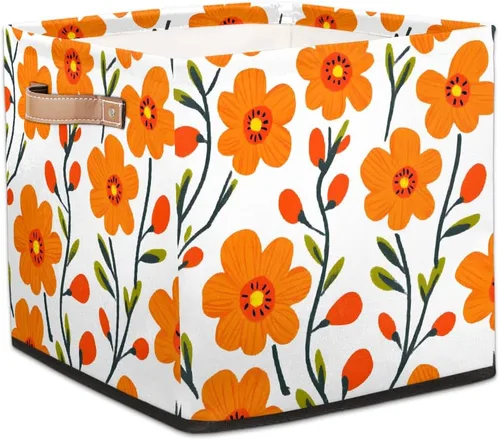 Vista 20 de Cube Storage Bins for Shelves, Neon Blue And Purple Skull Flower Decorative Fabric Organizer Box with Handles for Living Room, Dorm Room, Classroom
