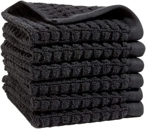 Vista 2 de DKNY Paquete de 6 toallas de secado rápido, 100 % algodón, 12 x 12 pulgadas, color negro