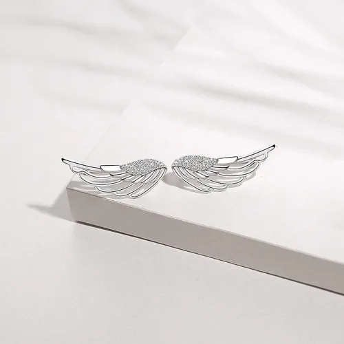 Vista 3 de Oído Crawler, Mariafashion Cuff Earrings Plata Sterling Climber Hipoalergénico Oído Envoltura Angular Alas Diamante Zircon Stud Pendientes