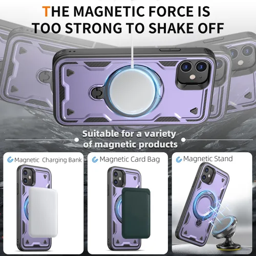 Vista 2 de para iPhone 11 Funda Magnética, para iPhone XR Compatible con MagSafe, con 1 Protector de Pantalla, Soporte de Anillo de 360° Integrado, Grado