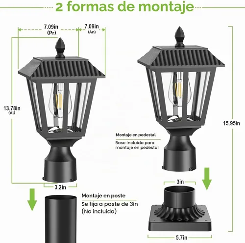 Vista 6 de Greluna Luces solares para poste, lámpara solar del anochecer al amanecer con base de montaje en muelle, luces de poste al aire libre impermeables