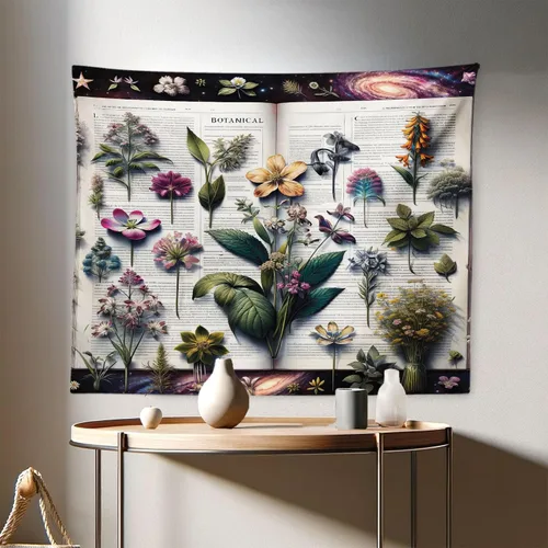 Vista 117 de Ambesonne Tapiz verde, fases lunares alrededor de un árbol de la vida, impresión de diseño bohemio de astrología nocturna, decoración de tela