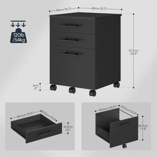 Vista 3 de HOOBRO Archivador de 3 cajones, archivador de madera debajo del escritorio, se adapta a tamaño A4/carta para oficina en casa, cajonera pequeña