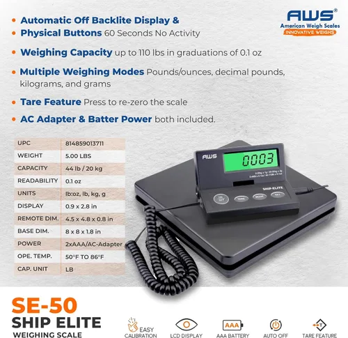 Vista 4 de American Weigh Scales Báscula de envío digital Paquete postal multifuncional de alta precisión y báscula de pesaje de equipaje 110 libras x 0.1