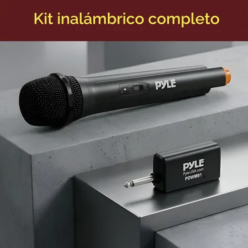 Vista 7 de Pyle Sistema de Micrófono Inalámbrico VHF Portátil - Conjunto Transmisor de Micrófono Dinámico Unidireccional de Mano Profesional Operado por Negro
