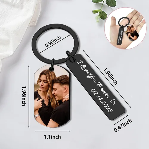 Vista 6 de Llavero personalizado con imagen, llaveros grabados personalizados con texto fotográfico, regalos personalizados para hombres, mujeres amantes