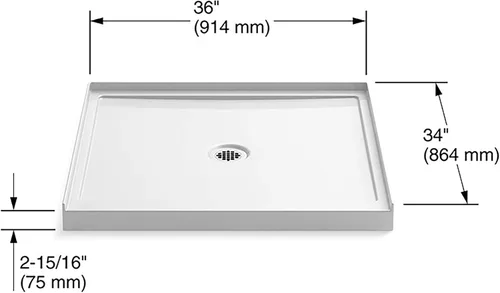 Vista 2 de Kohler 8644 – 0 Rely single-threshold Centro de base con desagüe de ducha, 36" x 34," Color Blanco
