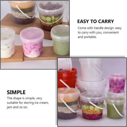 Vista 5 de UPKOCH 2 recipientes de plástico para almacenamiento de alimentos, cubo de helado de 32 onzas con tapa y asa, cubos de sopa transparentes