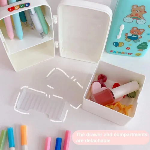 Vista 4 de JHTPSLR Caja organizadora Kawaii de artículos de papelería para refrigerador, soporte para bolígrafos, lindo contenedor estético para guardar
