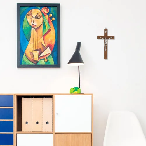 Vista 3 de BESTOYARD Arte de pared de madera, paquete de 3 – Medalla de 5 pulgadas con cruz de crucifijo pequeño y cruz católica colgante – Regalo religioso