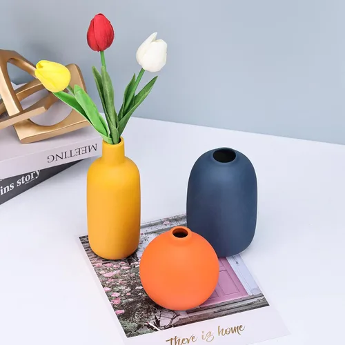 Vista 7 de Juego de 3 jarrones de cerámica mate para decoración de jarrones pequeños, modernos y bohemios para decoración de mesa de centro de mesa, decoración