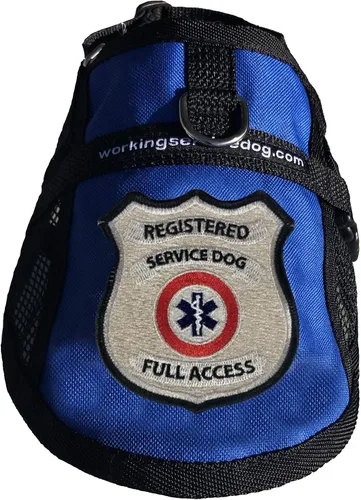 Vista 3 de Chaleco de arnés de malla para perros de servicio registrado, incluye 5 tarjetas de ley federal (circunferencia de 9-13 pulgadas, azul)
