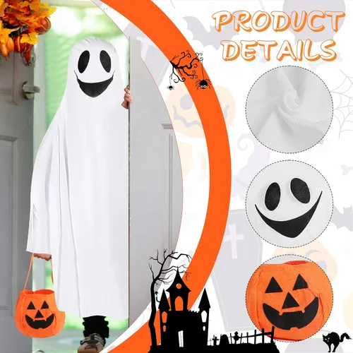 Vista 3 de CCINEE Disfraz de fantasma abucheo y amistoso, vestido andrajoso unisex, suministros de juego de rol para niños pequeños, Halloween, espeluznante