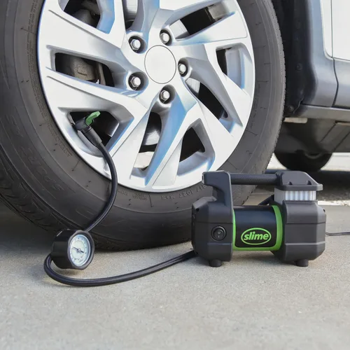Vista 9 de Slime 40031 Inflador de neumáticos, compresor de aire portátil para auto, SUV, 4x4, Pro Power, resistente, con manómetro analógico de 150 psi