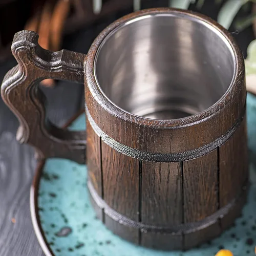 Vista 7 de Taza DnD. Taza gamer. Jarra de cerveza de madera. Regalo para novio. Taza de cerveza de madera Stein. D&D Tankard. Regalo friki. Regalos
